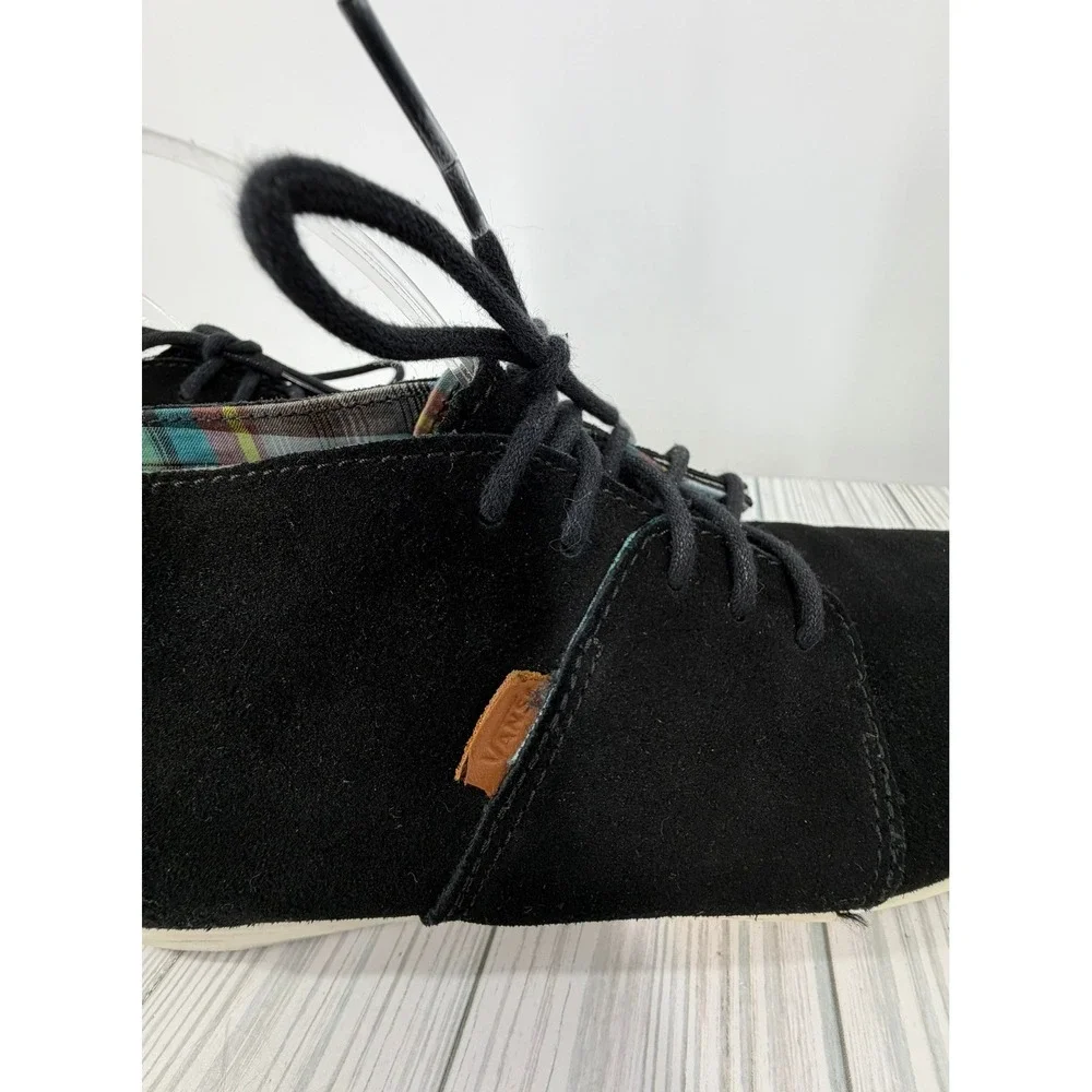 Vans Chukka Mid Black Suede Plaid Lined Sneakers Size Mens 9.5 Womens 11